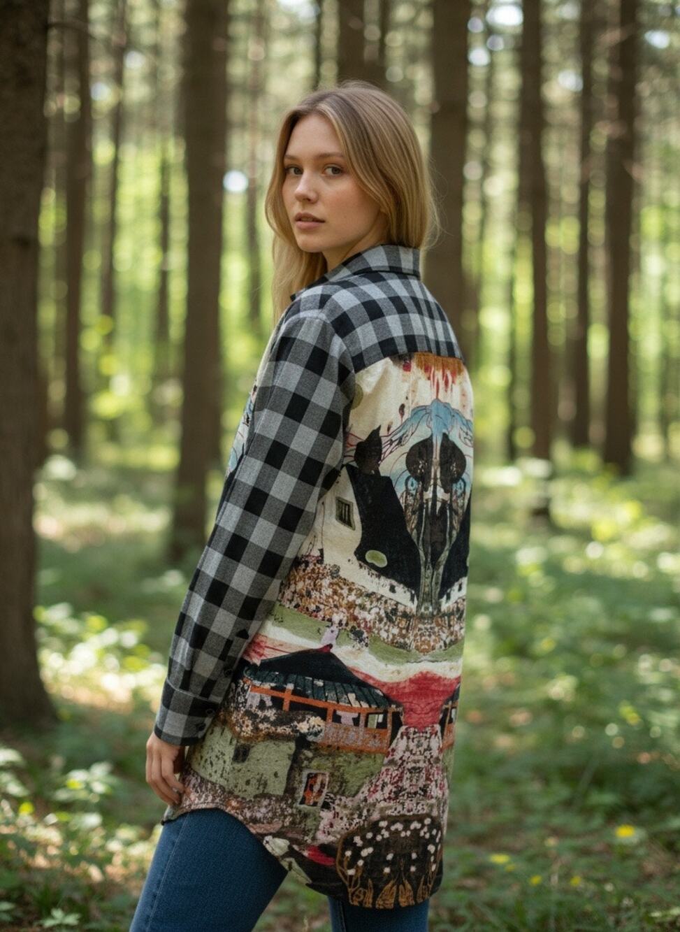 Shana Button Down Shirt
Plaid and wearable art Back
Size small NWOT